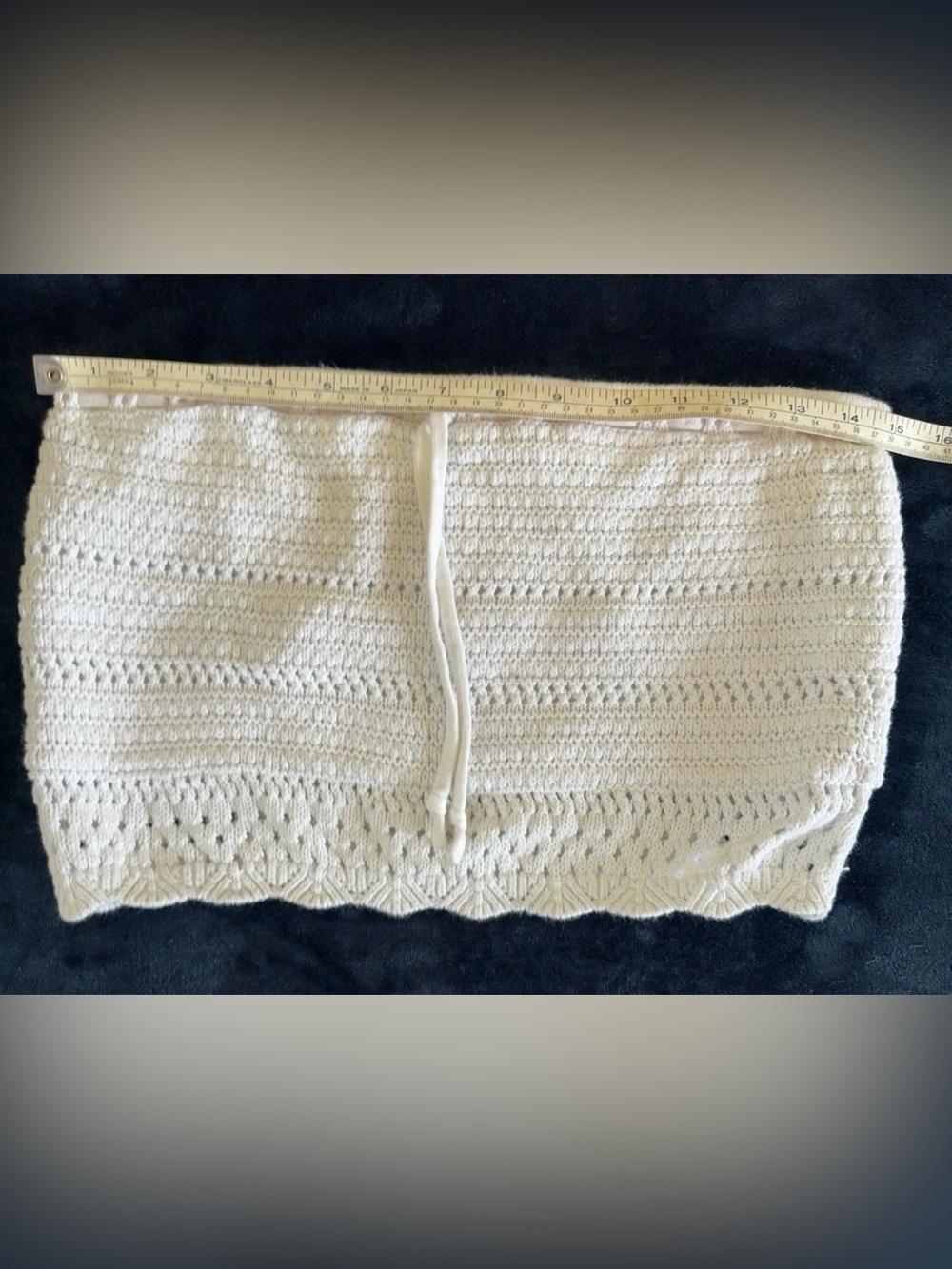 Hollister White Crochet Knit Mini Skirt Size L Drawstring Boho